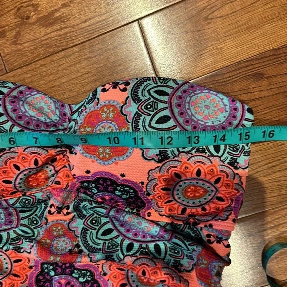 Aqua tropical patterned one  piece swimsuit Sz L - Picture 8 of 9